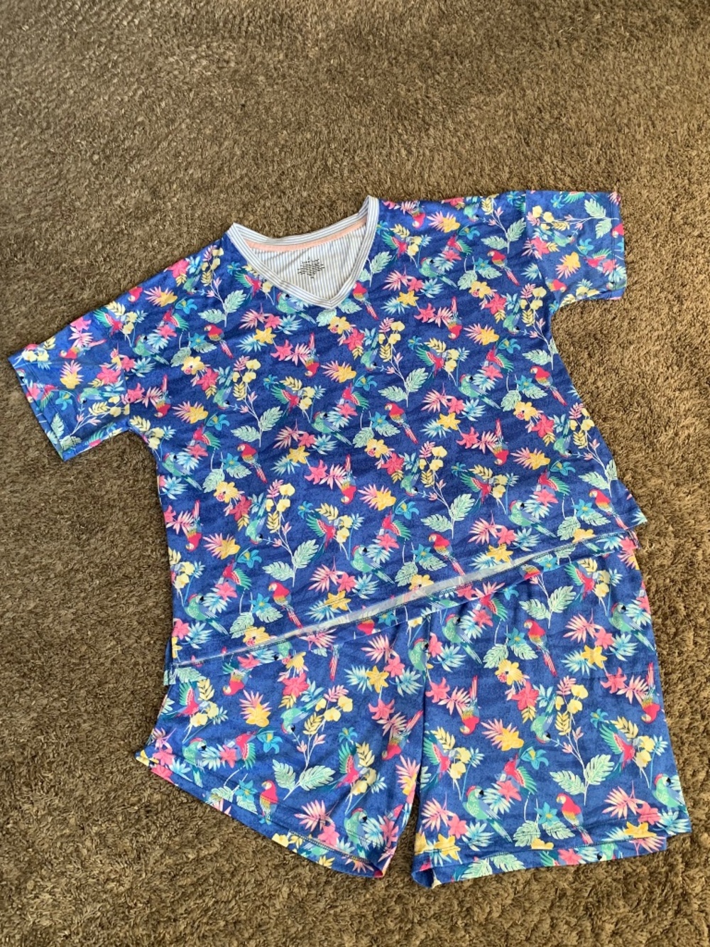 Cuddl Duds Pajamas 2pc. Shorts Set Tropical Hawaiian Parrot Beach Pjs XL